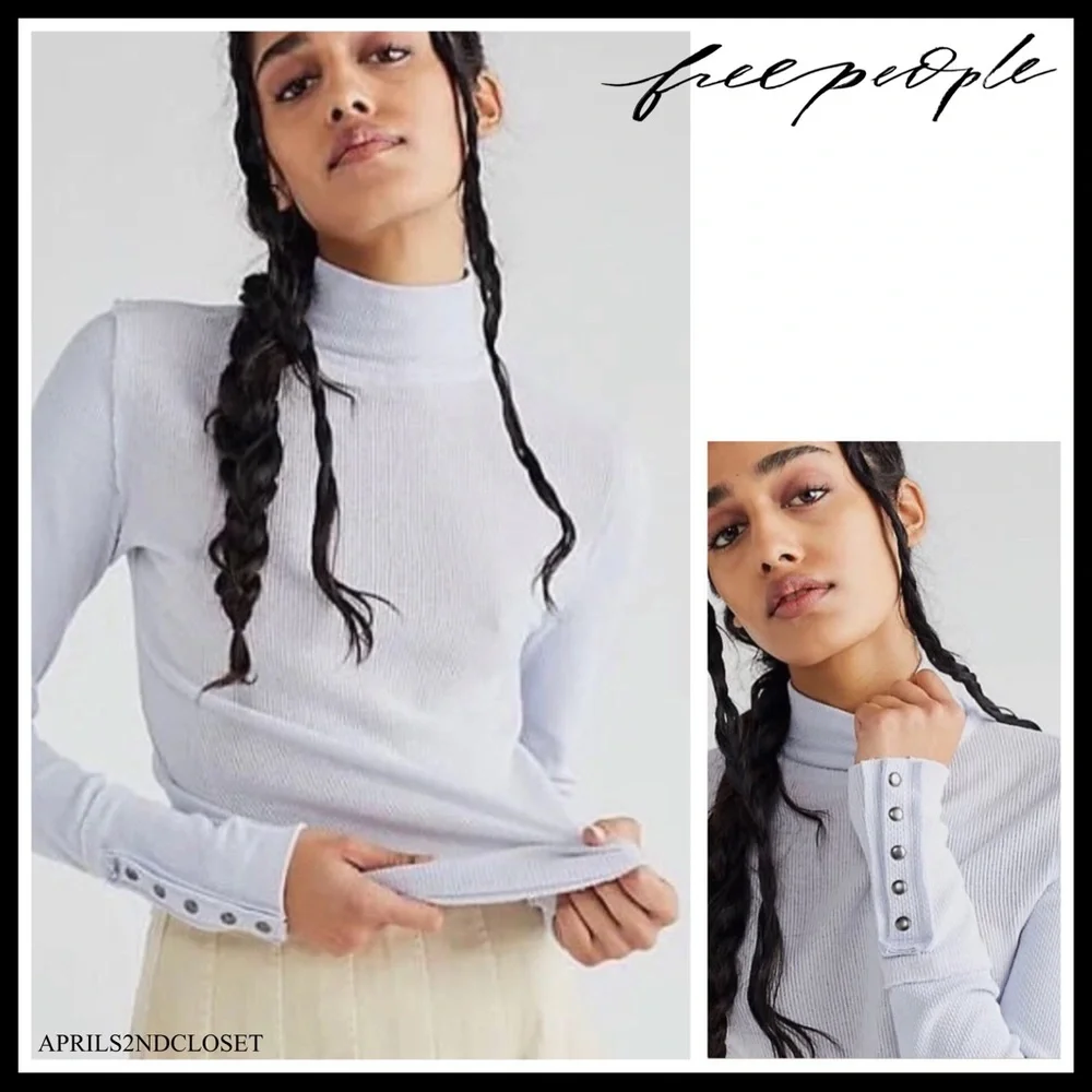 FREE PEOPLE BOHO TOP CUFFED LONG SLEEVES SHIRT MOCK TURTLENECK TEE A2C - Picture 14 of 14
